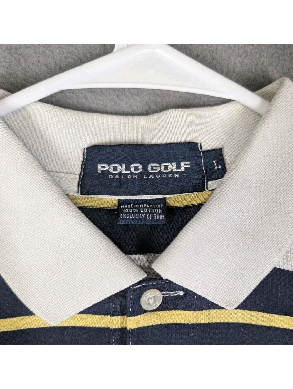 Polo Golf Ralph Lauren Mens L Blue White Yellow Striped Golf Polo Cotton Shirt